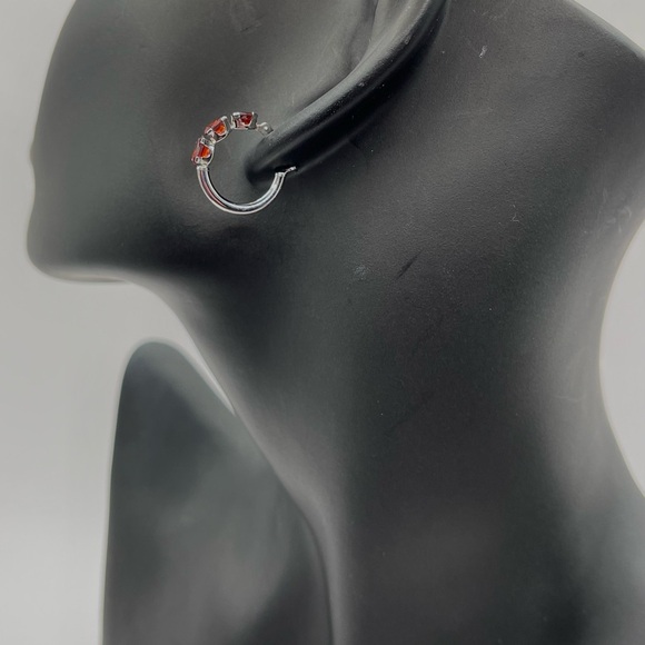 10k White Gold Genuine Garnet Hoop Earrings - Picture 2 of 6